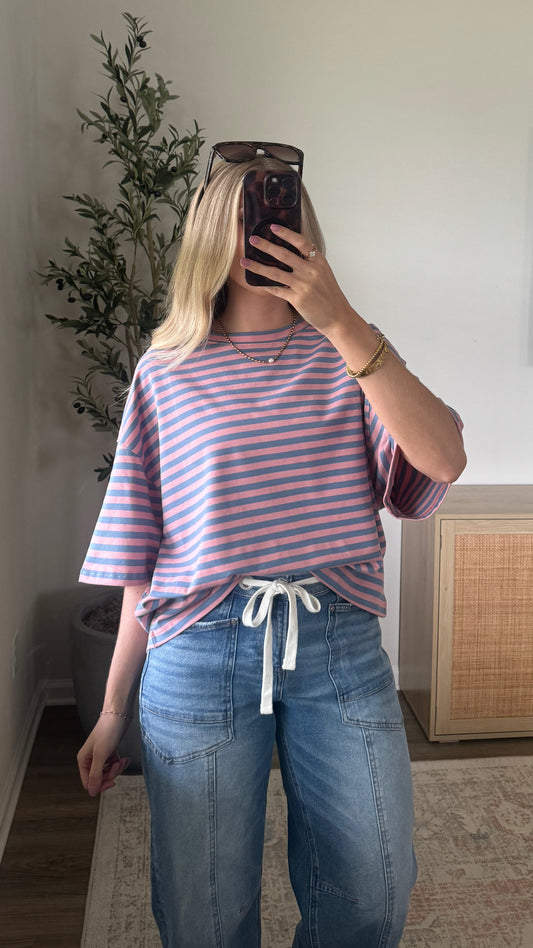 Cotton Candy Striped Tee / Blue + Pink