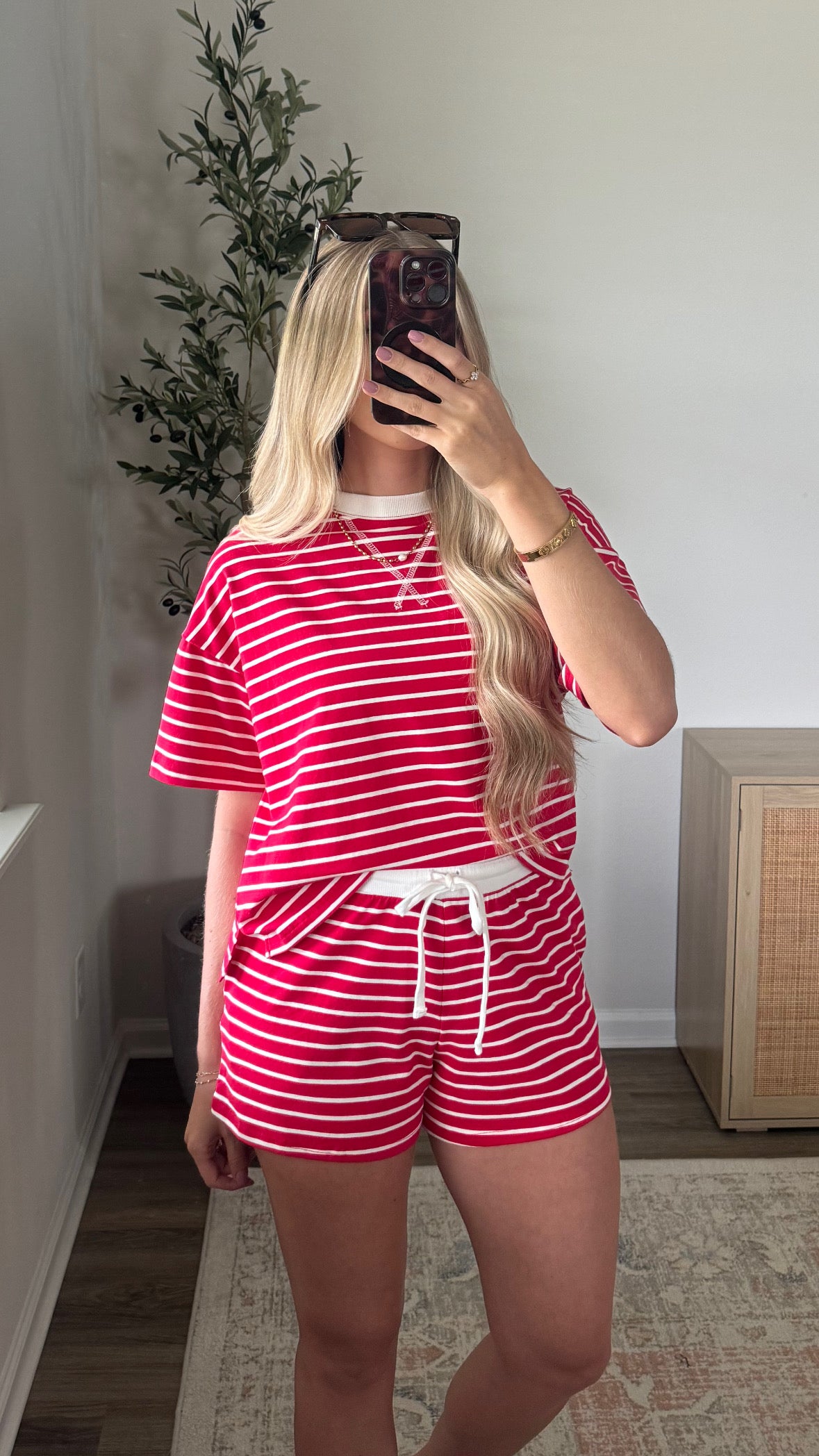 Lainey Striped Shorts Set / Red