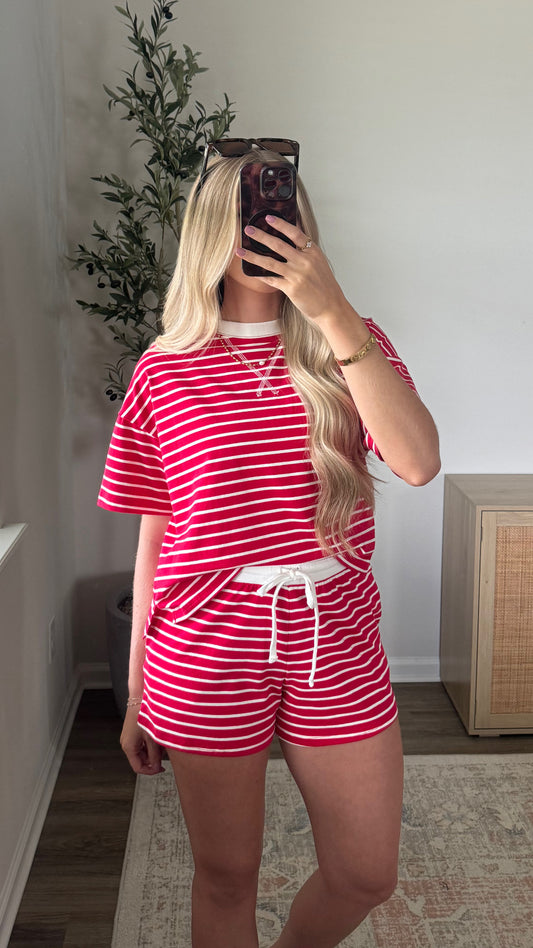 Lainey Striped Shorts Set / Red