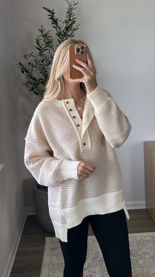 Neutral Henley Sweater / Cream