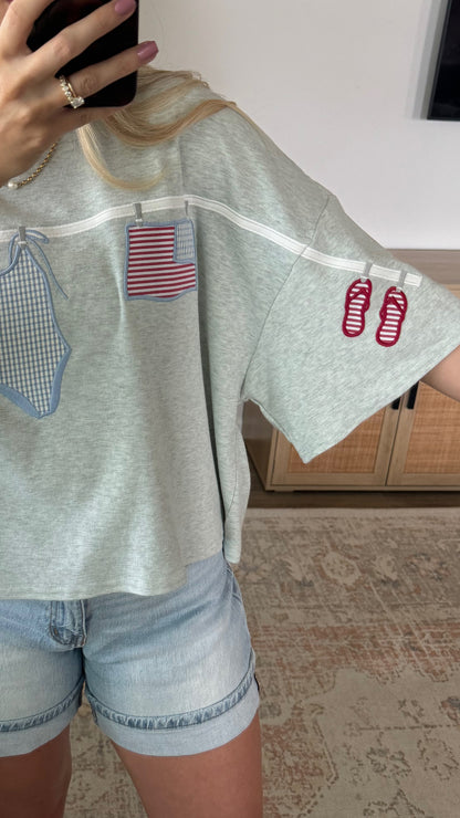 All American Embroidered Tee / Light Grey