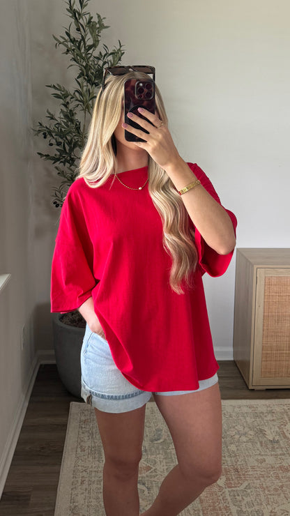 Oversized Cotton Tee / Red