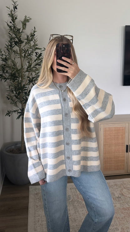Meadow Striped Cardigan / Yellow + Grey