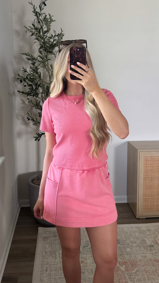 Mineral Washed Skort Set / Pink