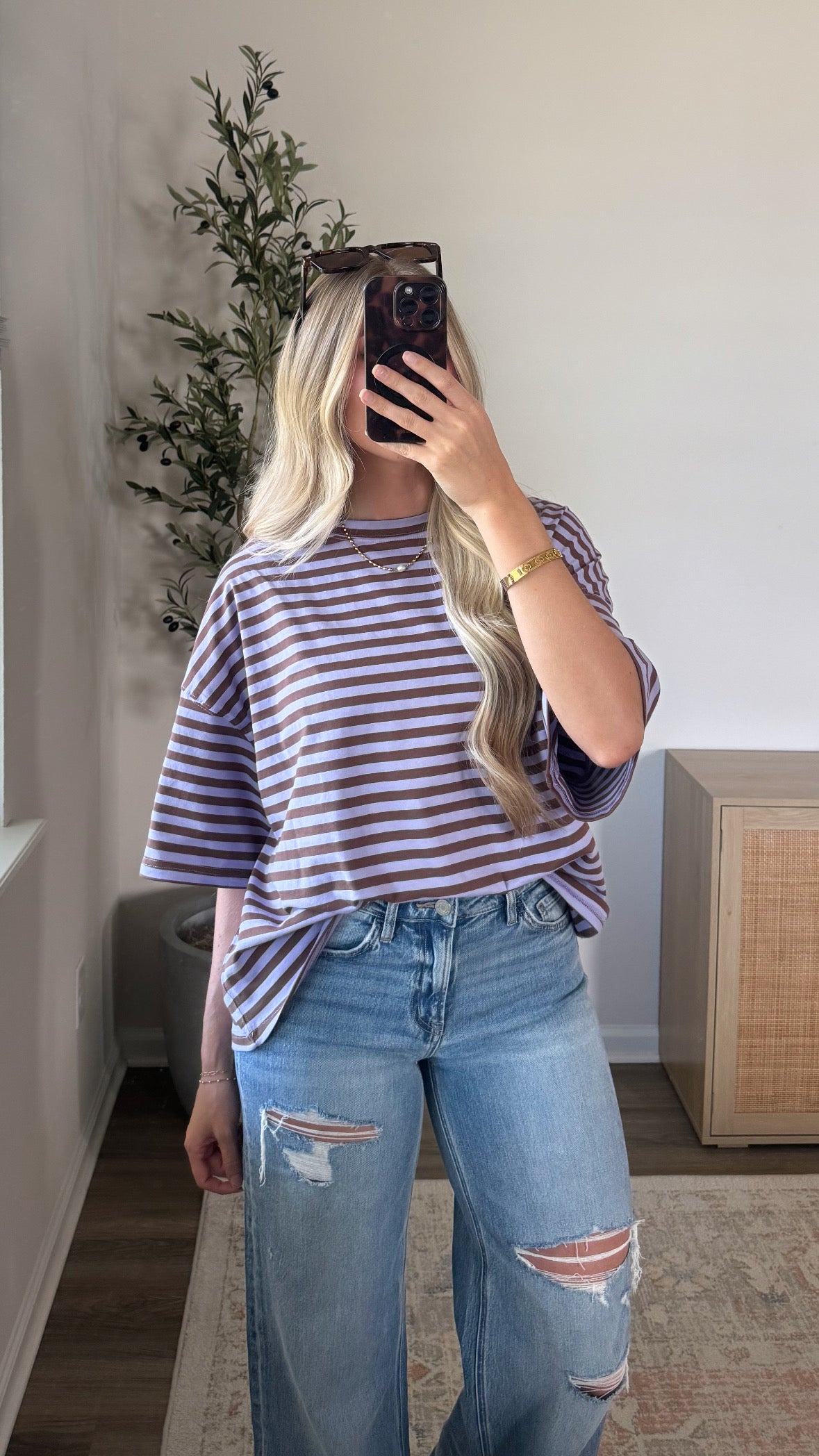 Boyfriend Striped Tee / Violet + Brown