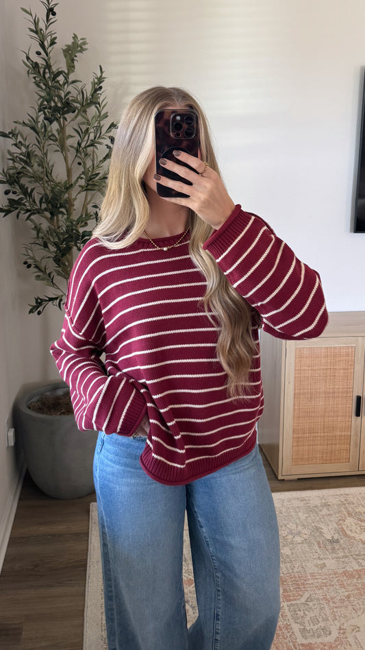 Aria Striped Sweater / Red