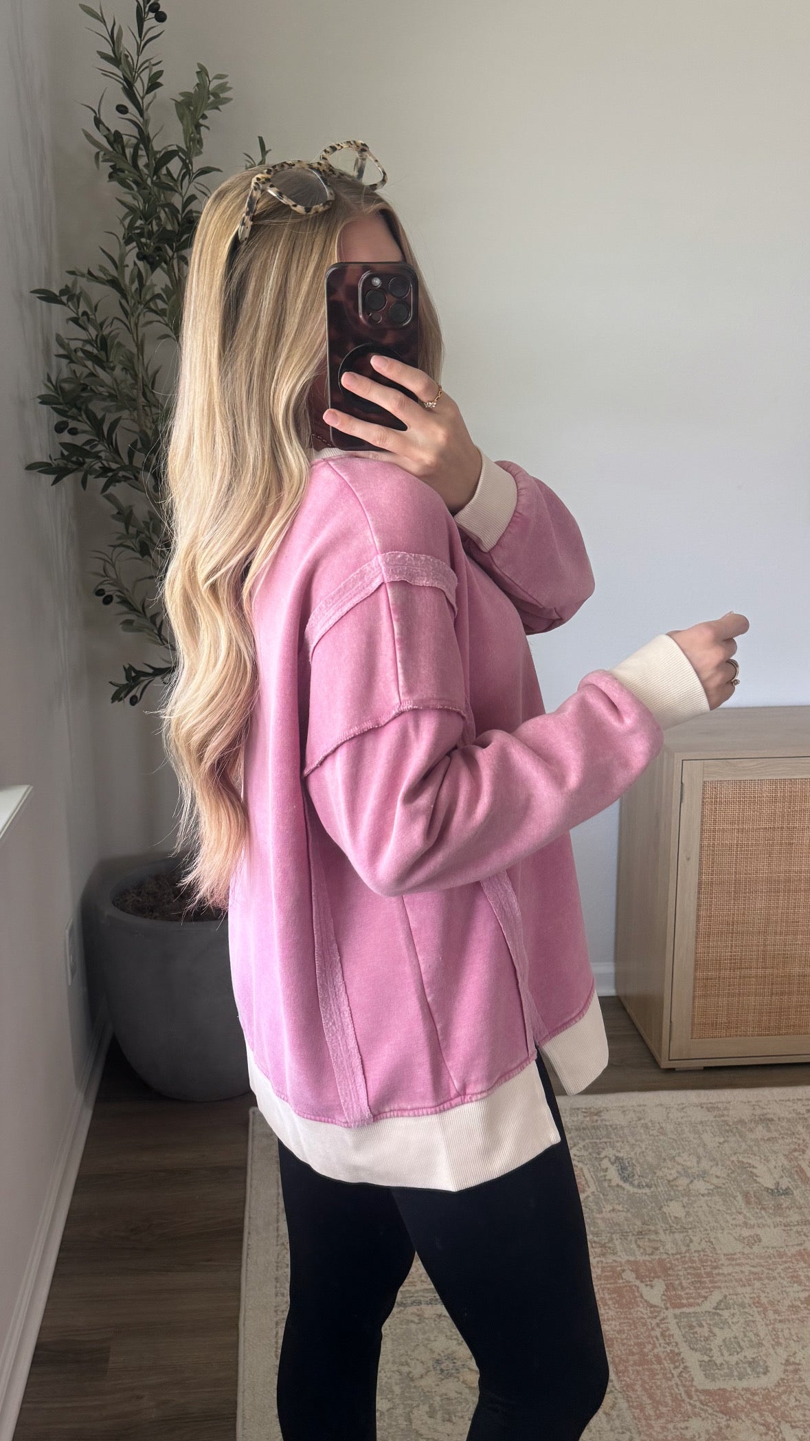Leah Contrast Pullover / Light Rose