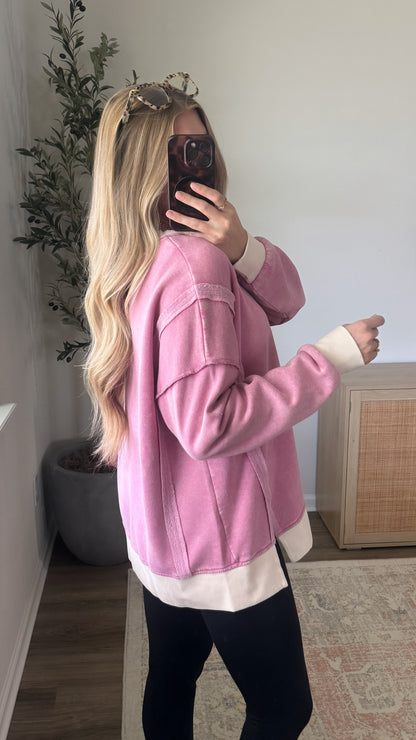 Leah Contrast Pullover / Light Rose
