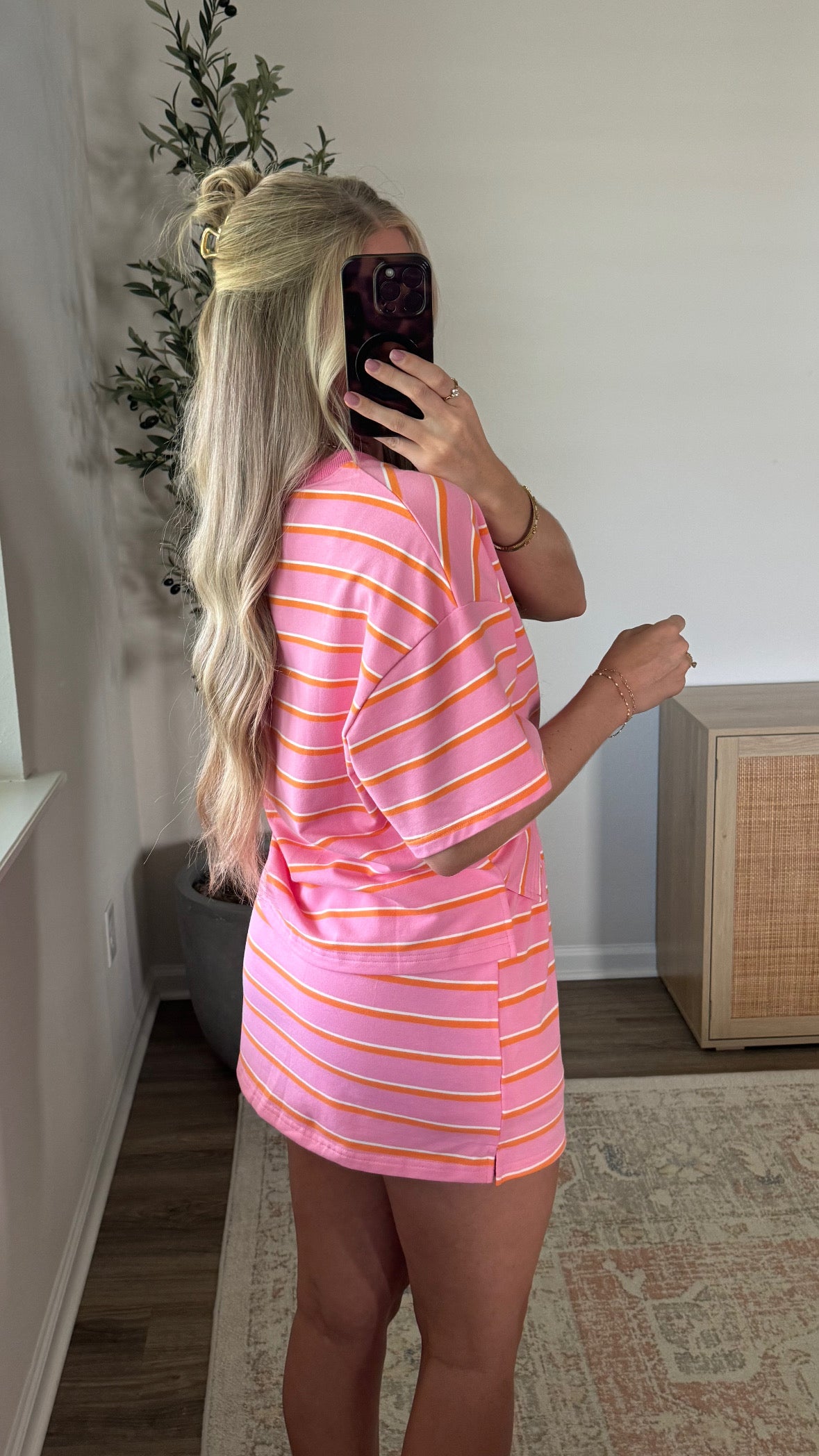 Nova Striped Skort Set / Pink + Orange
