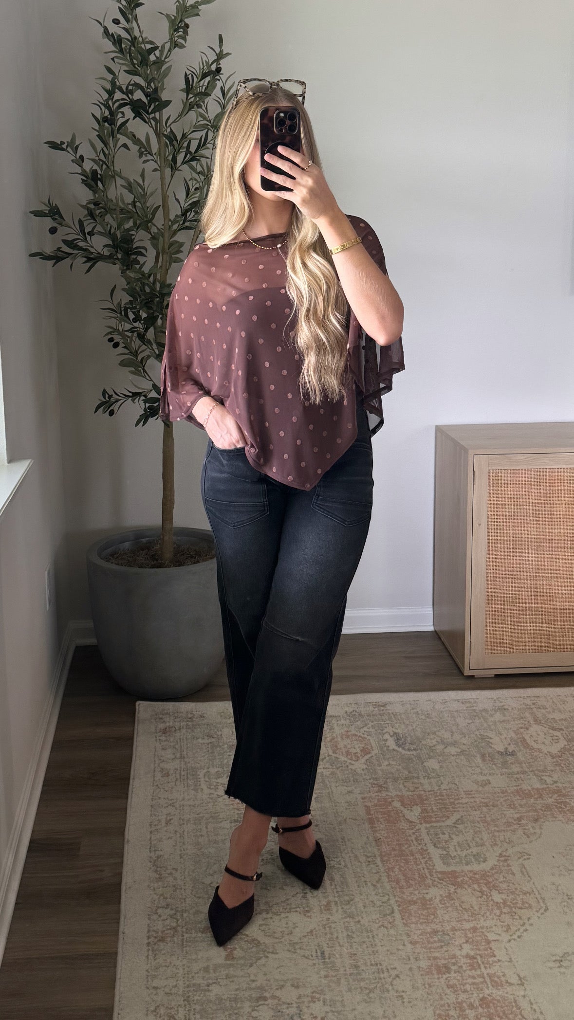 Polka Dot Poncho / Brown