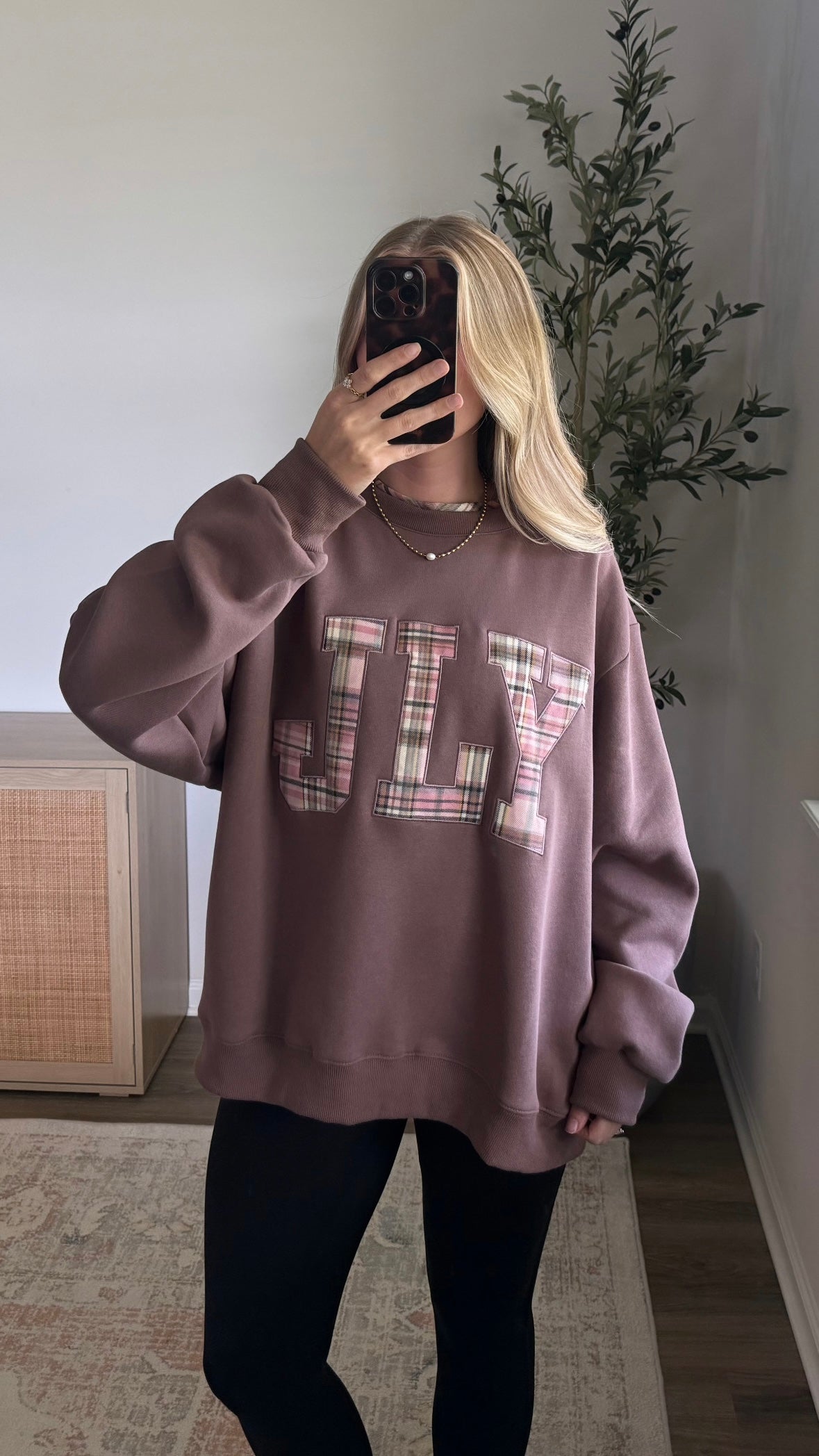 Jesus Loves You Embroidered Sweatshirt / Brown Plaid