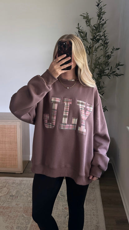 Jesus Loves You Embroidered Sweatshirt / Brown Plaid