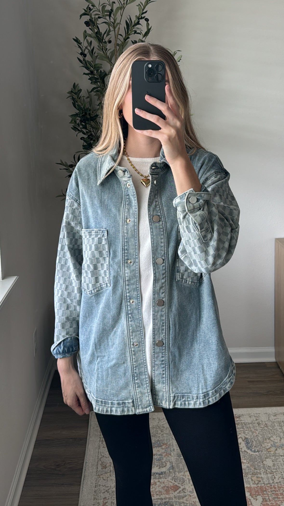 Checkered Denim Jacket / Blue