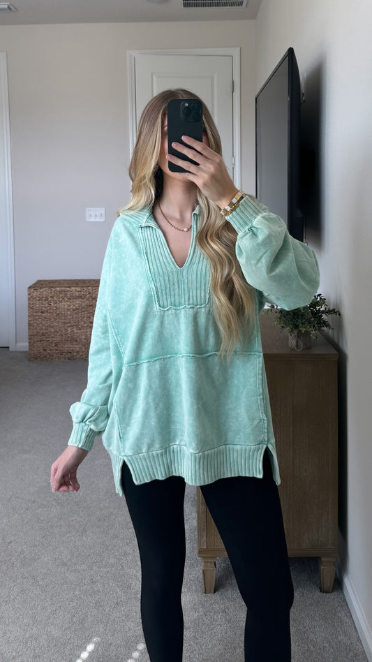 Mineral Washed Pullover / Mint