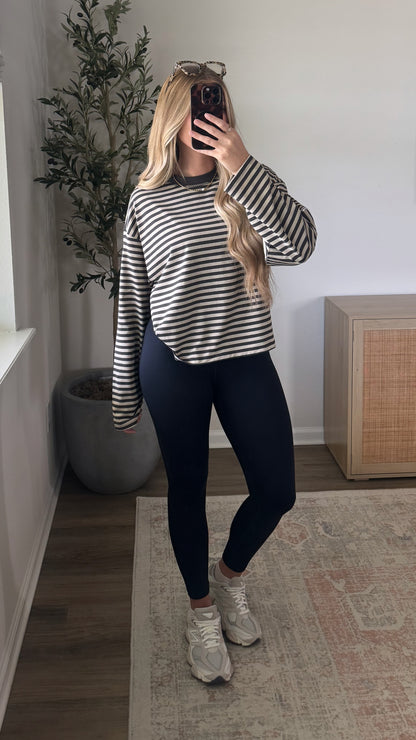 Striped Long Sleeve / Grey + Tan