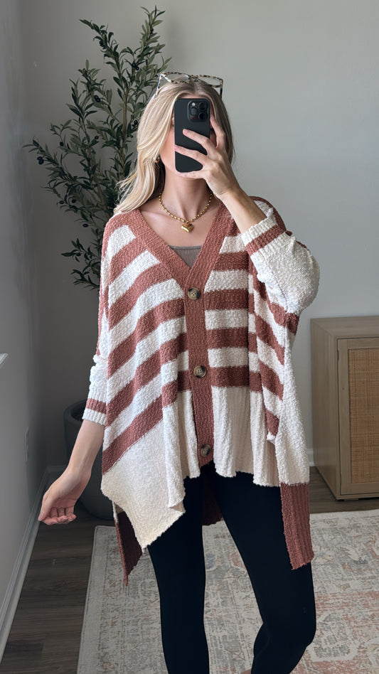 Oversized Striped Cardigan / Mocha