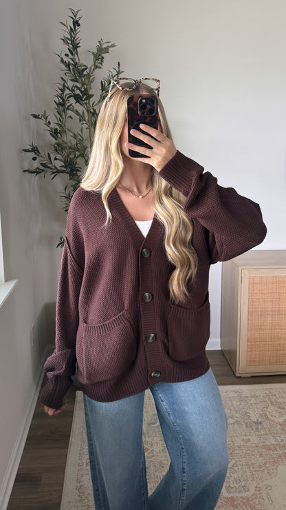 Skylar Waffle Cardigan / Dark Brown