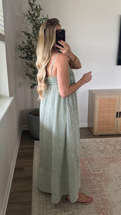 Marina Striped Maxi Dress / Green