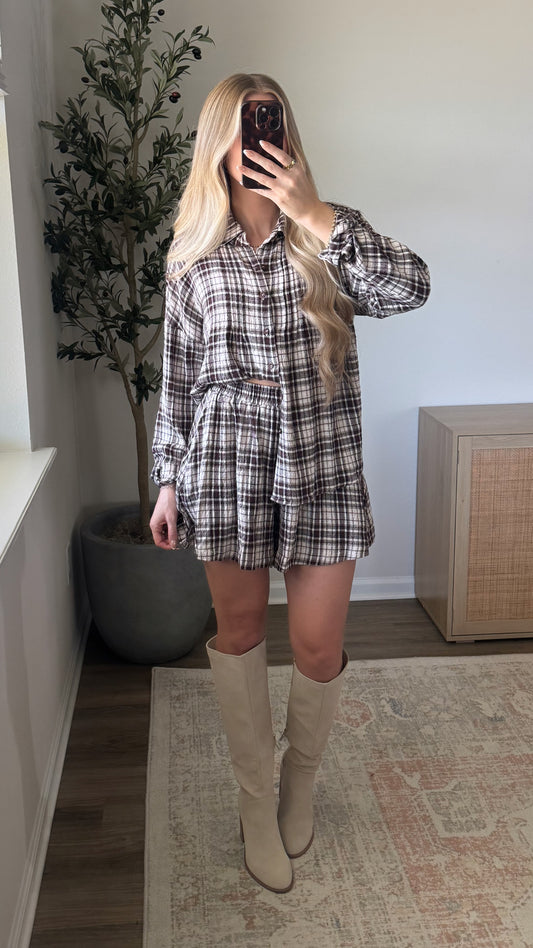 PREORDER (11/7) - Erika Plaid Shorts Set / Brown