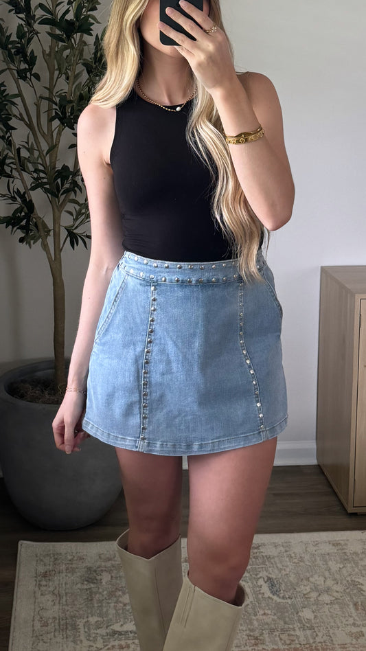 Studded Denim Skort