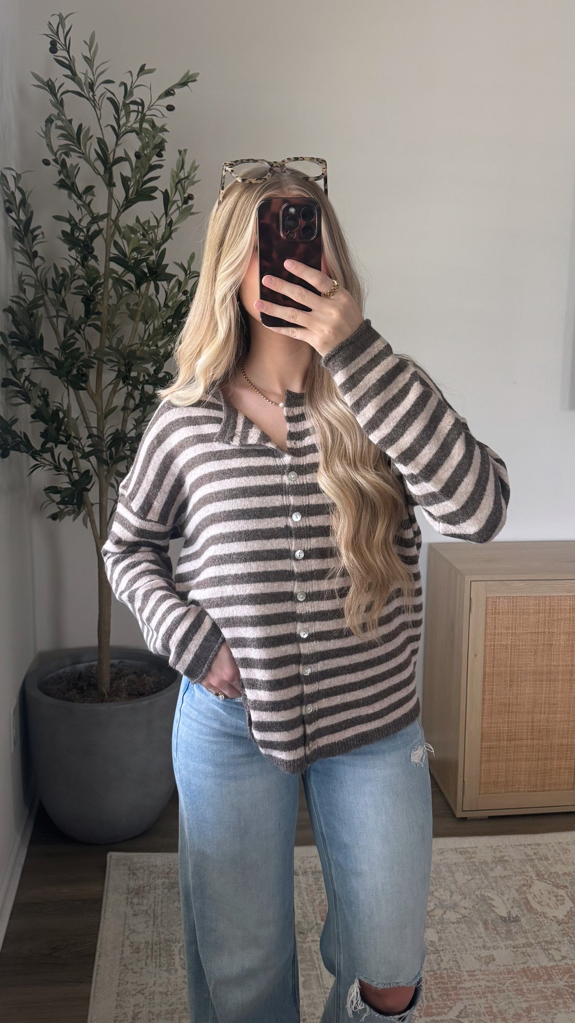 Brooke Striped Cardigan / Brown