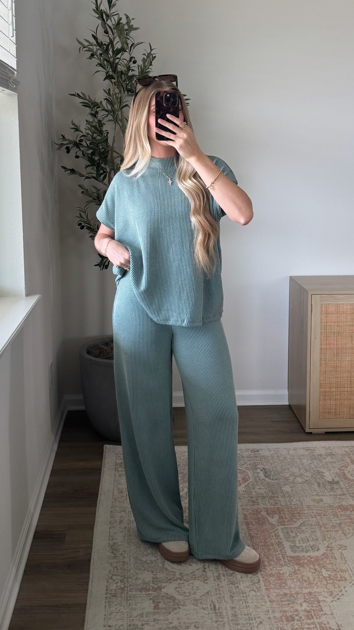 Ribbed Mockneck Set / Jade