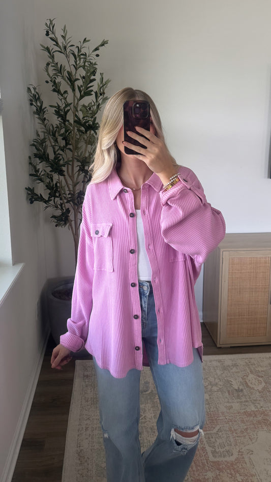 Waffle Button Down / Pink
