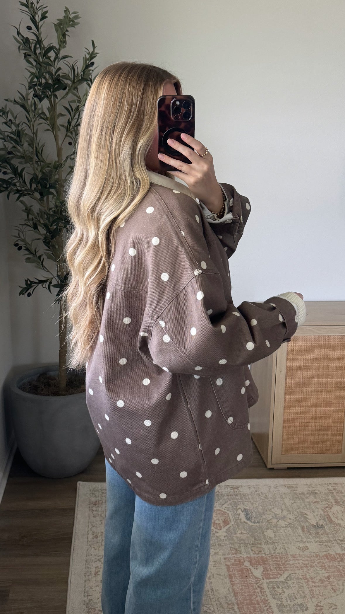Polka Dot Barn Jacket / Light Brown