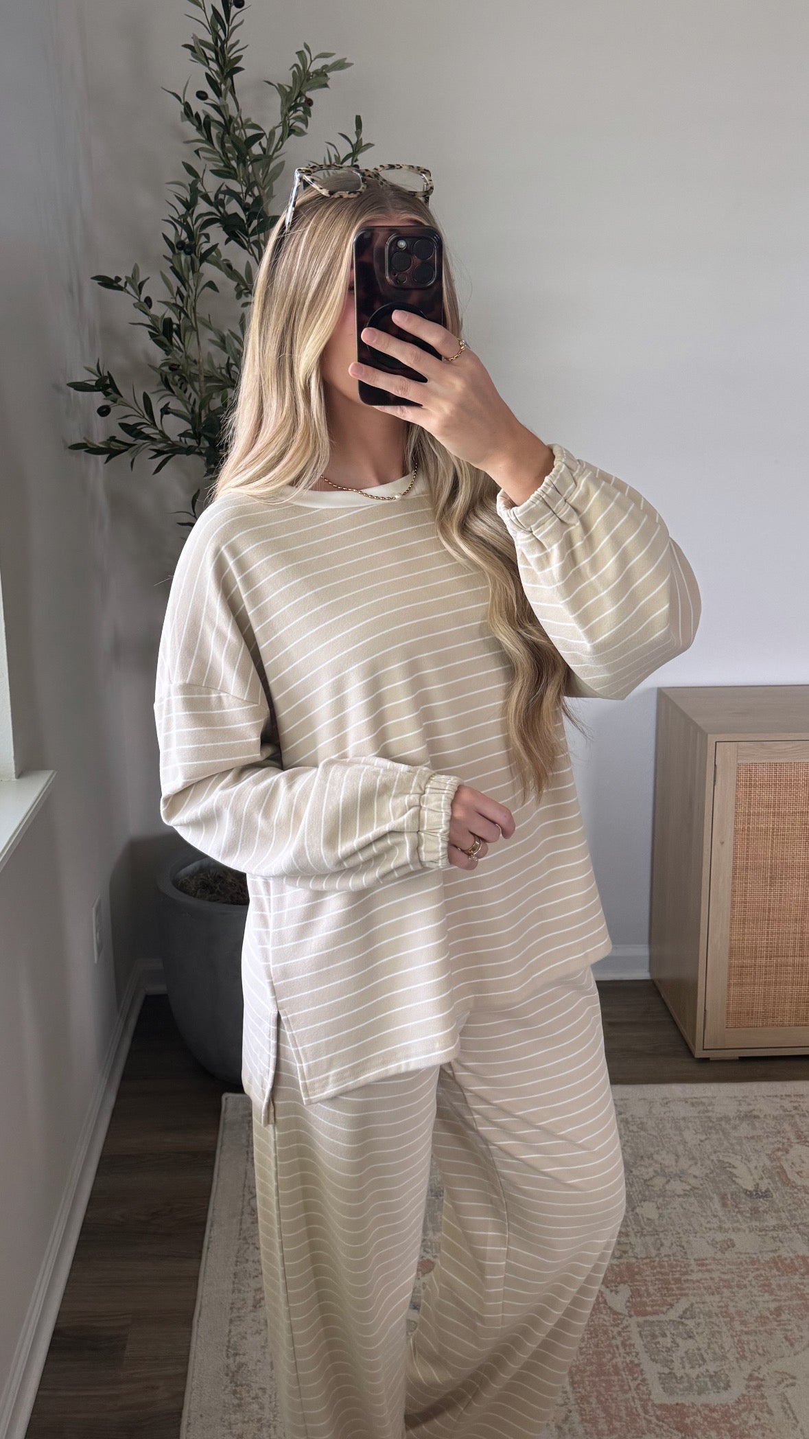 Emma Striped Set / Tan + White