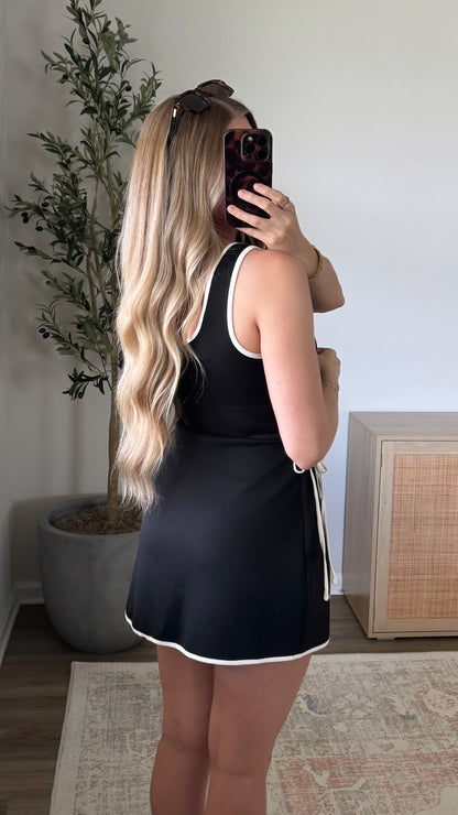 Scuba Wrap Romper Dress / Black