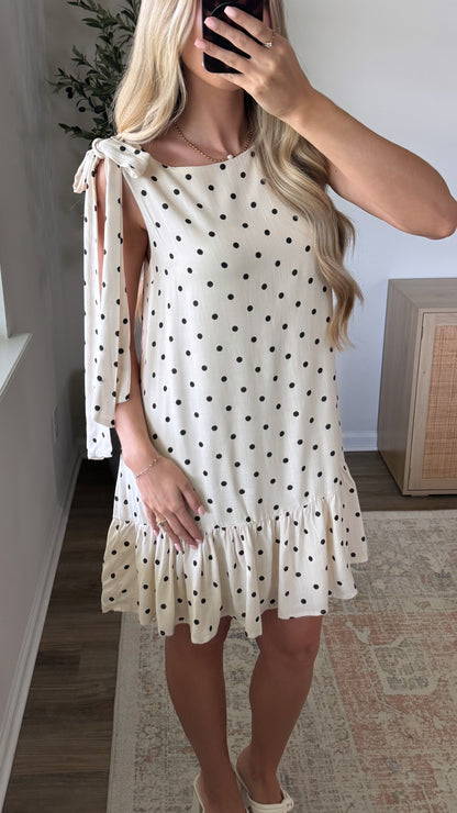 Polka Dot Mini Dress / Cream + Black