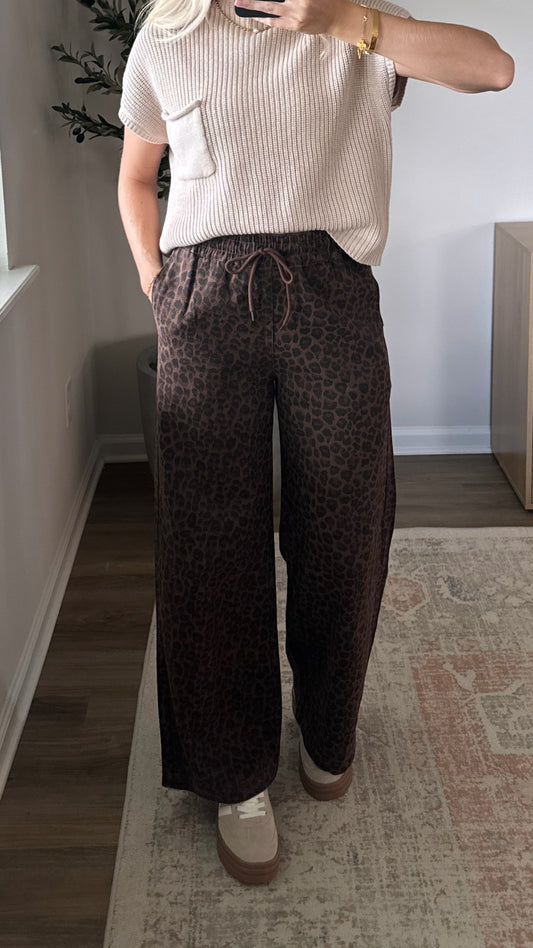 Wide Leg Denim Pants / Leopard
