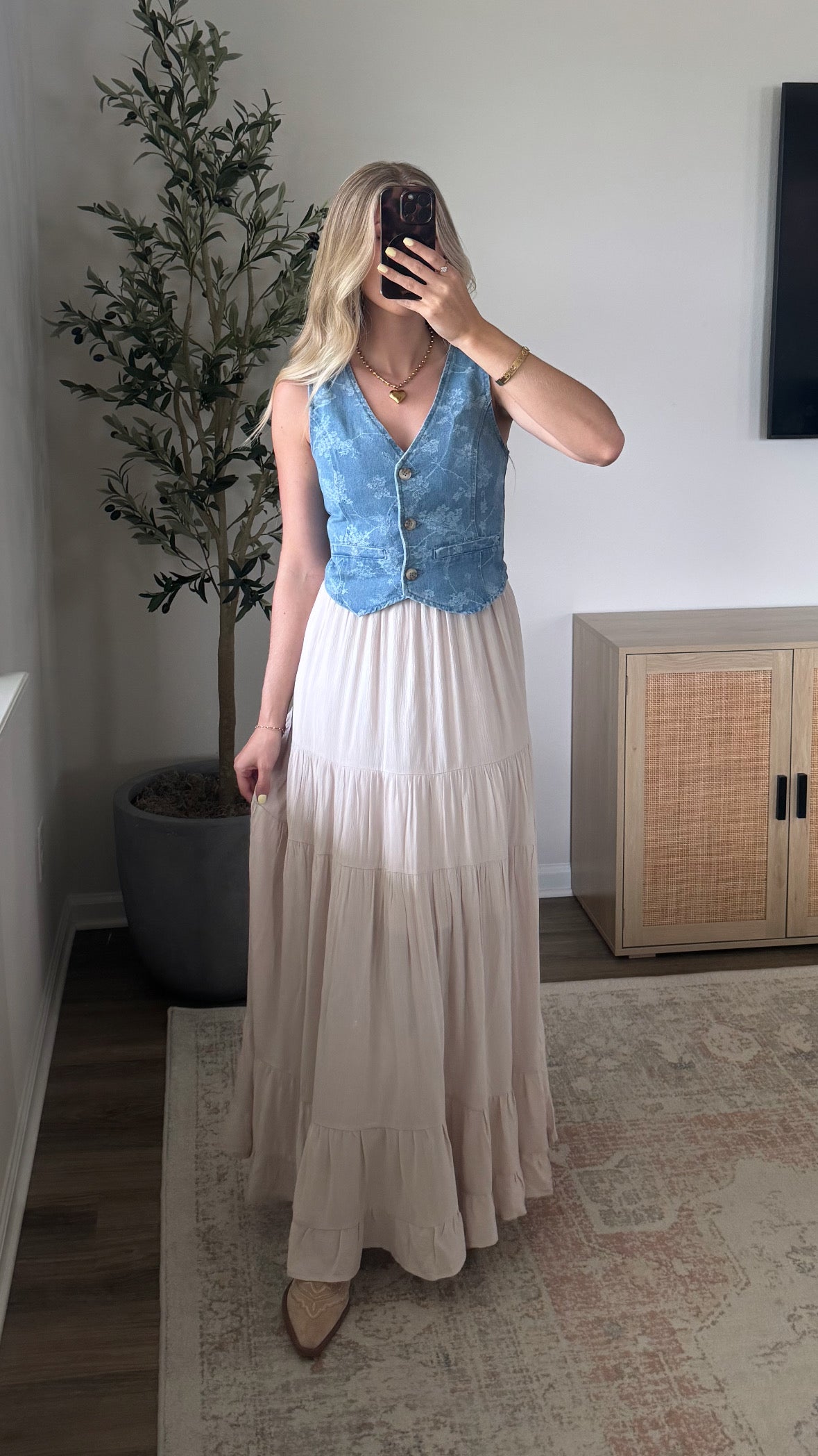 Floral Denim Vest
