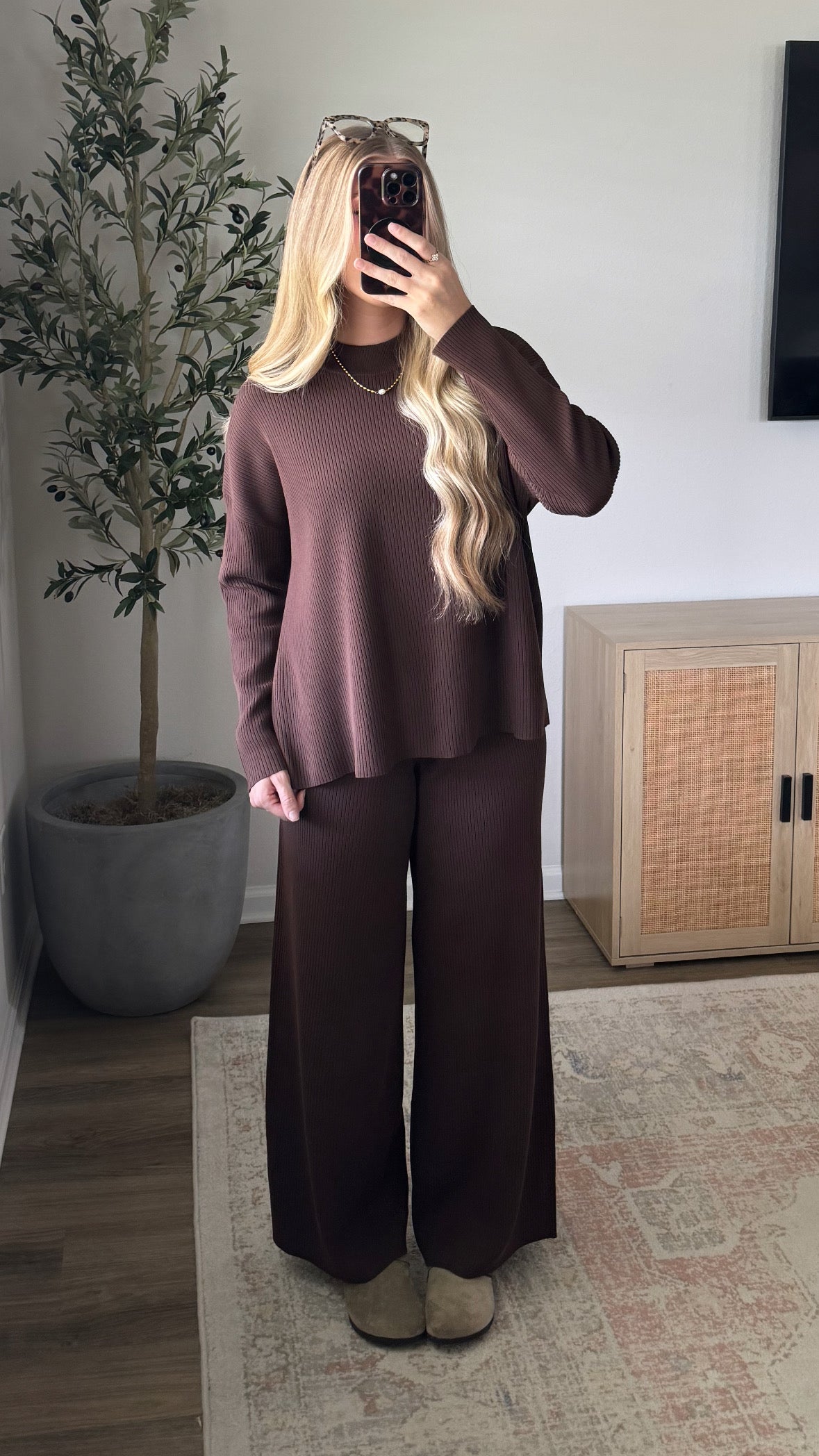 Truffle Mock Neck Set / Dark Brown