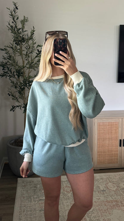 Ellie Contrast Shorts Set / Seafoam