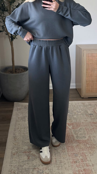 Ribbed Active Wide Leg Pant / Slate Grey