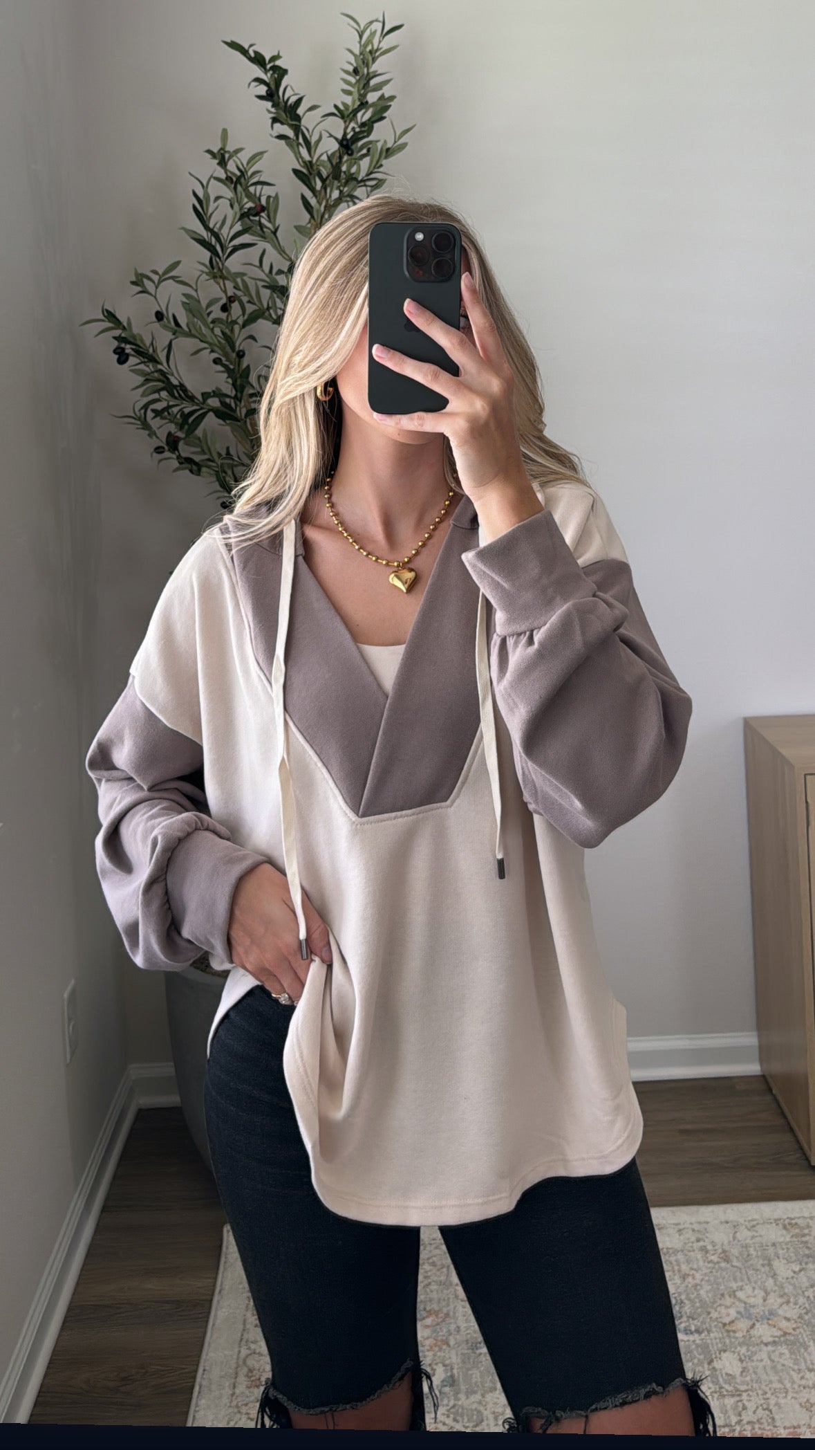 Neutral Colorblock Hoodie