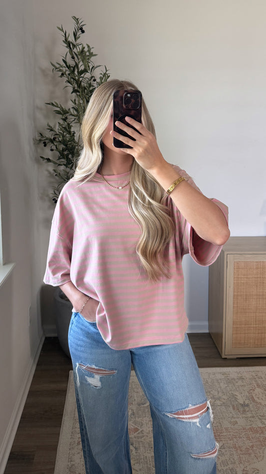 Boyfriend Striped Tee / Pink + Tan