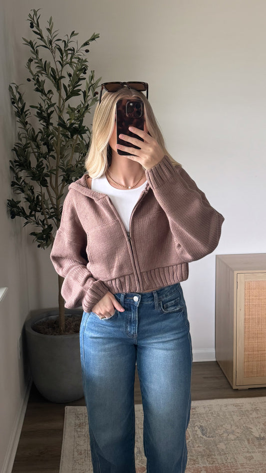 Cropped Knit Hoodie