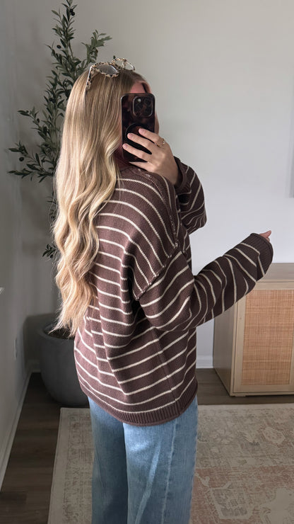 Aria Striped Sweater / Brown + Cream