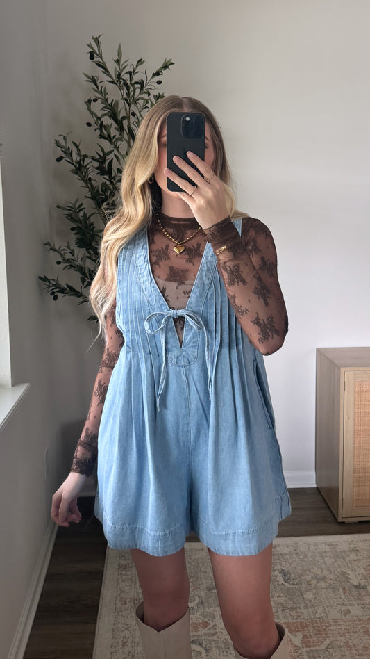 Paisley Pleated Romper / Denim