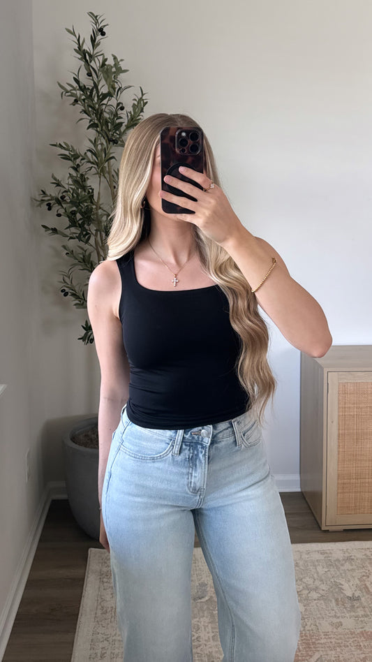 Square Neck Double Lined Tank / Black