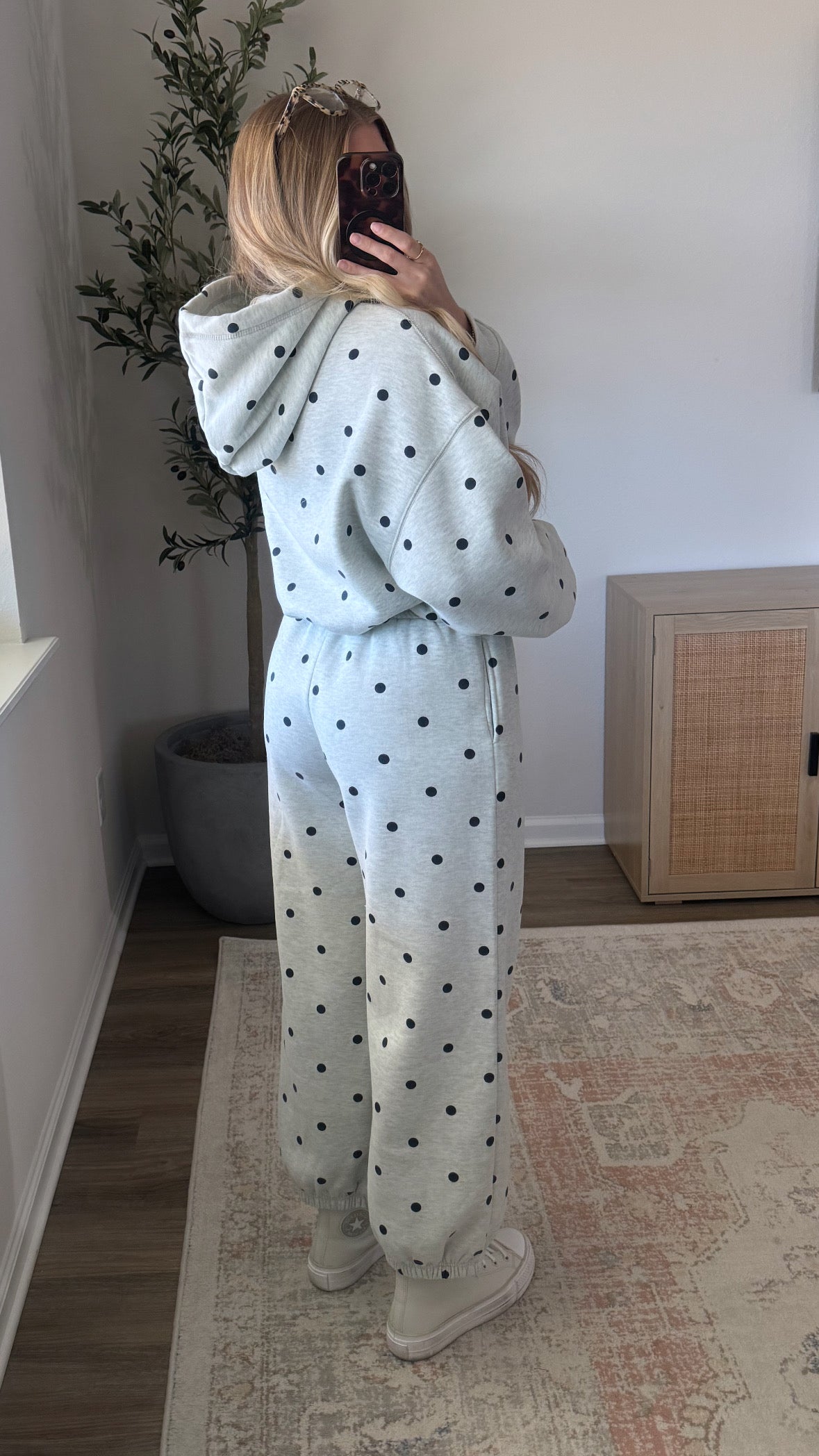 Polka Dot Hoodie / Grey + Navy