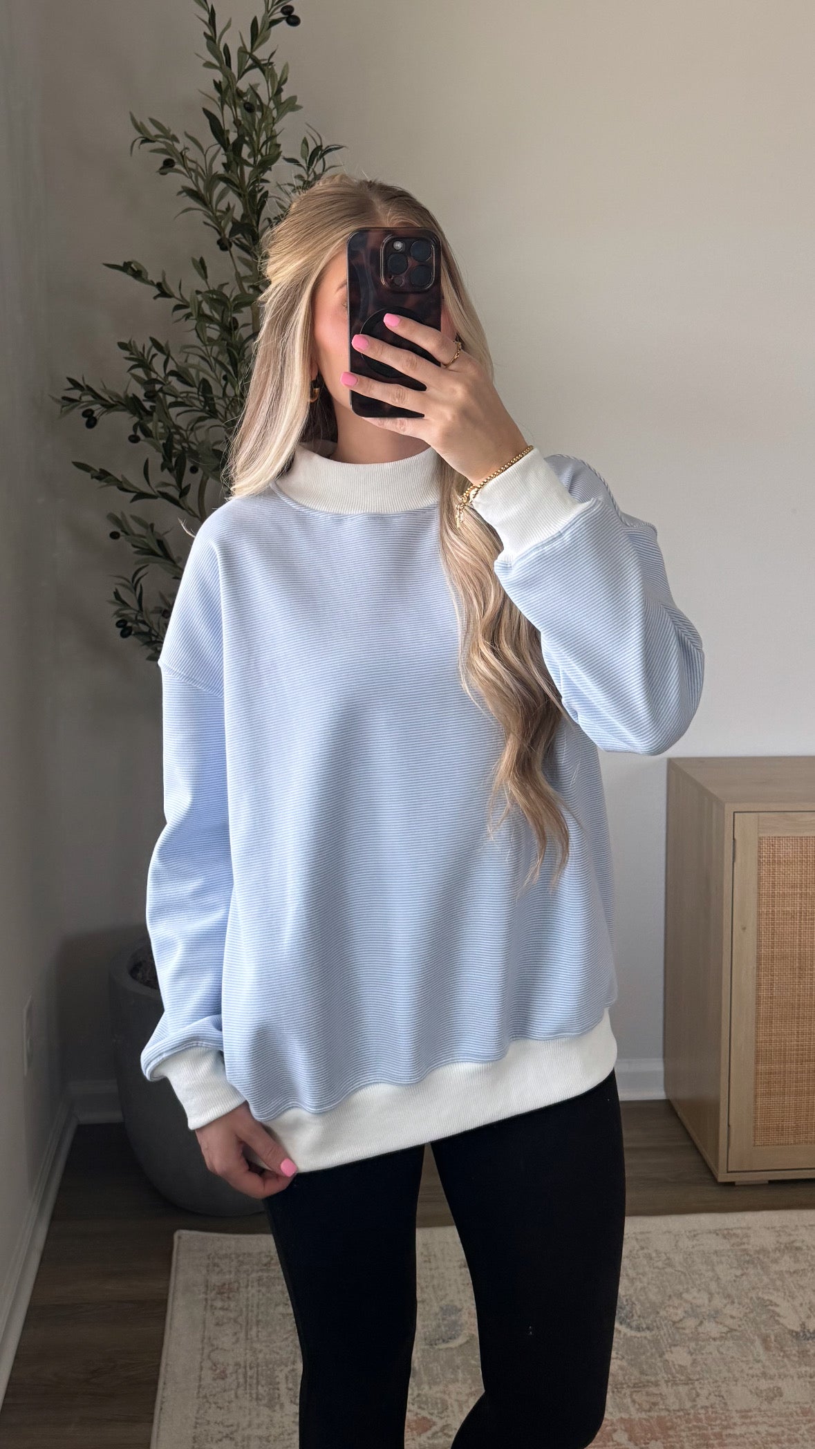 Coastal Striped Mock Neck / Blue