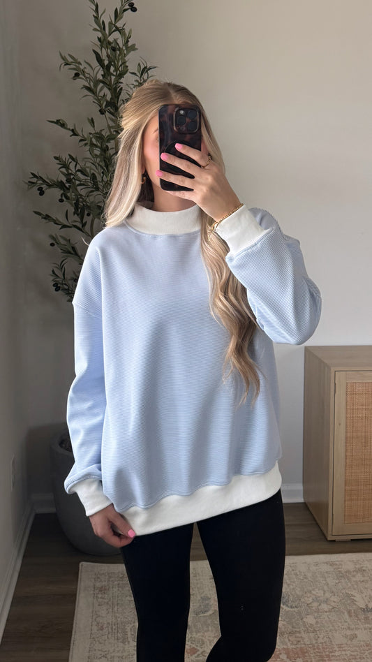 Coastal Striped Mock Neck / Blue