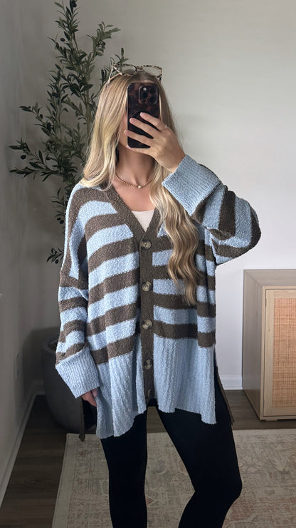 Cocoa Coast Striped Cardigan / Blue + Brown