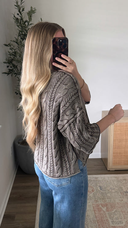 Short Sleeve Cable Knit / Washed Brown