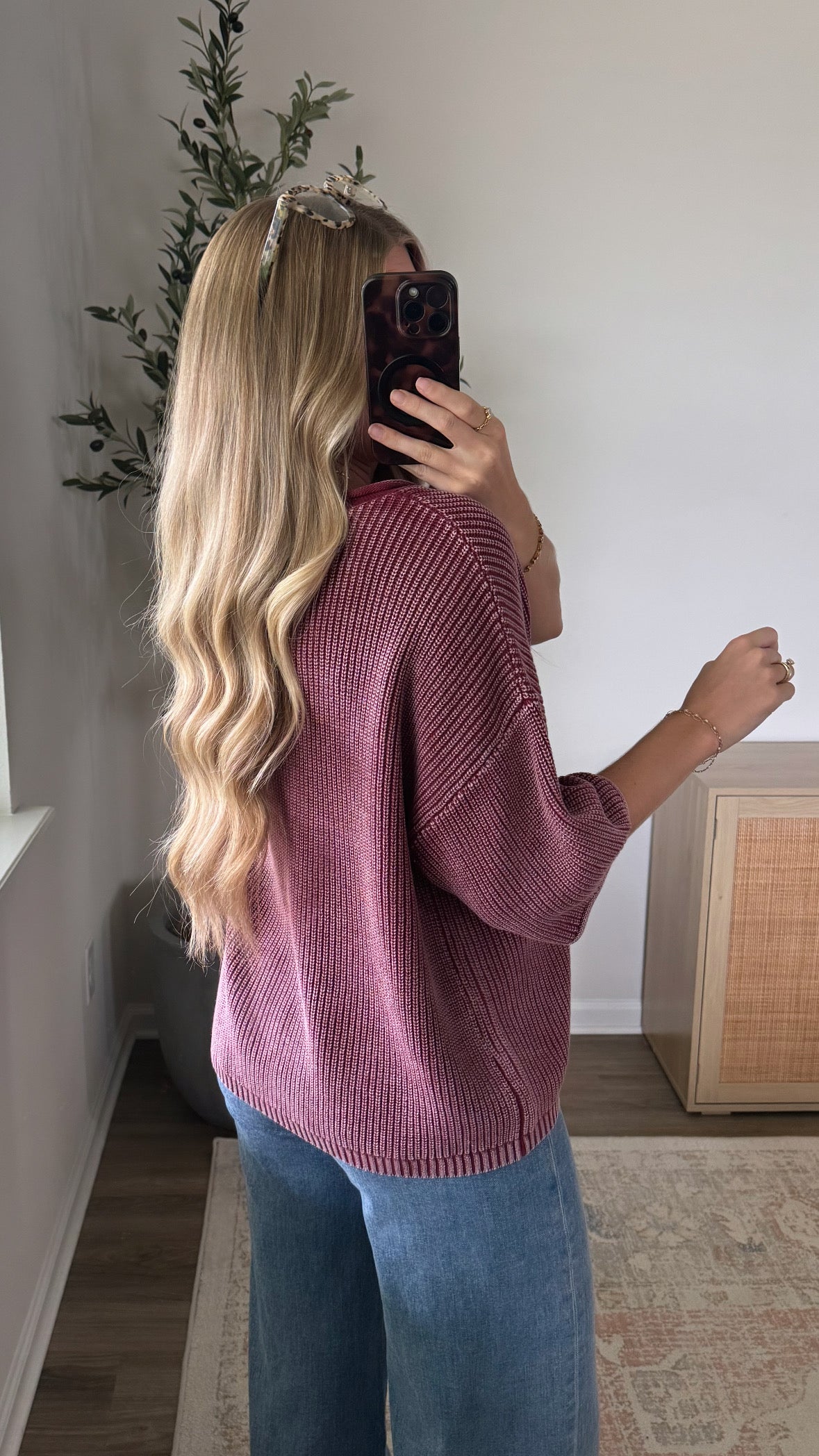 Fireside Short Sleeve Cardigan / Burgundy