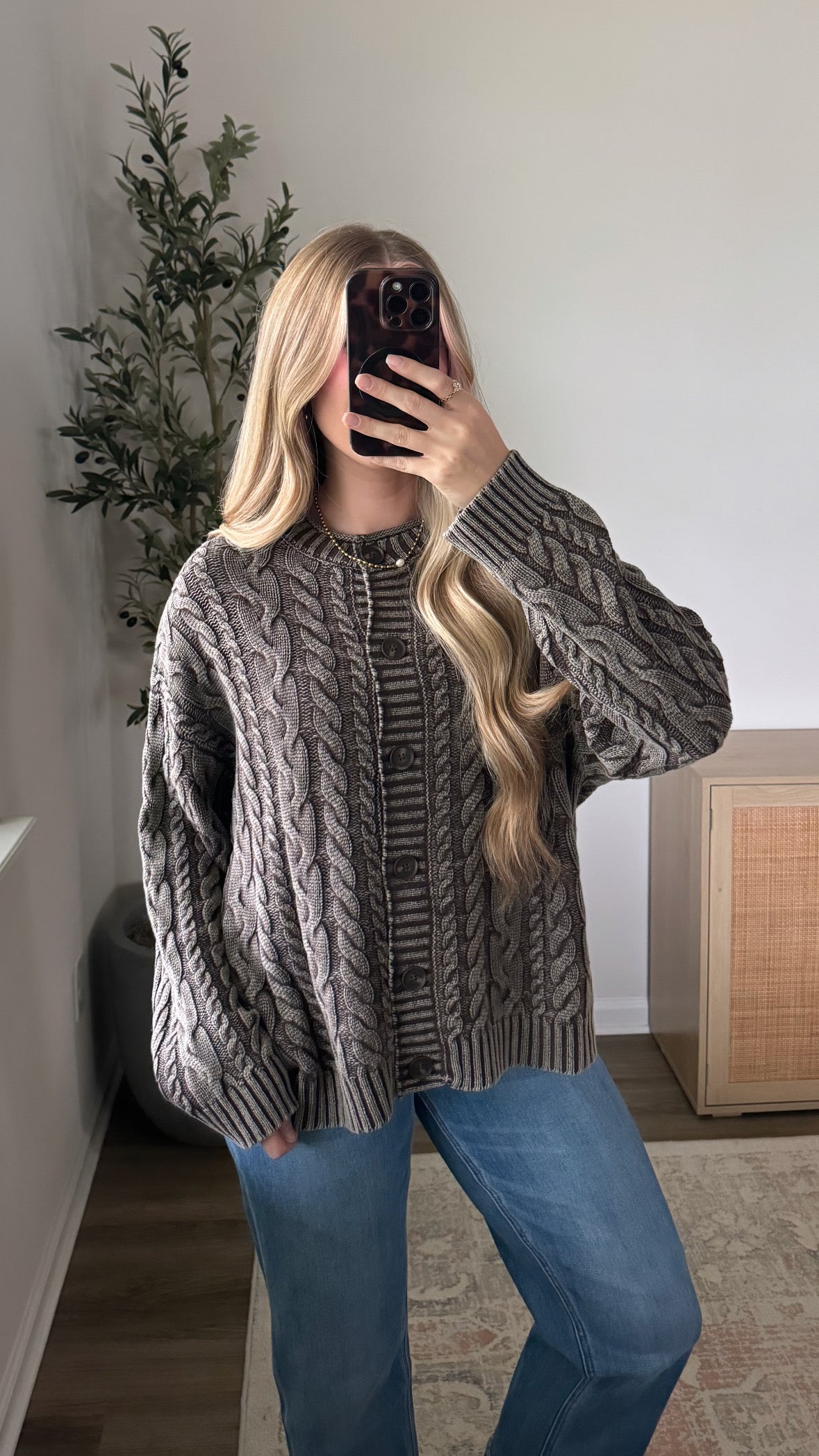 Riley Cable Knit Cardigan / Dark Brown