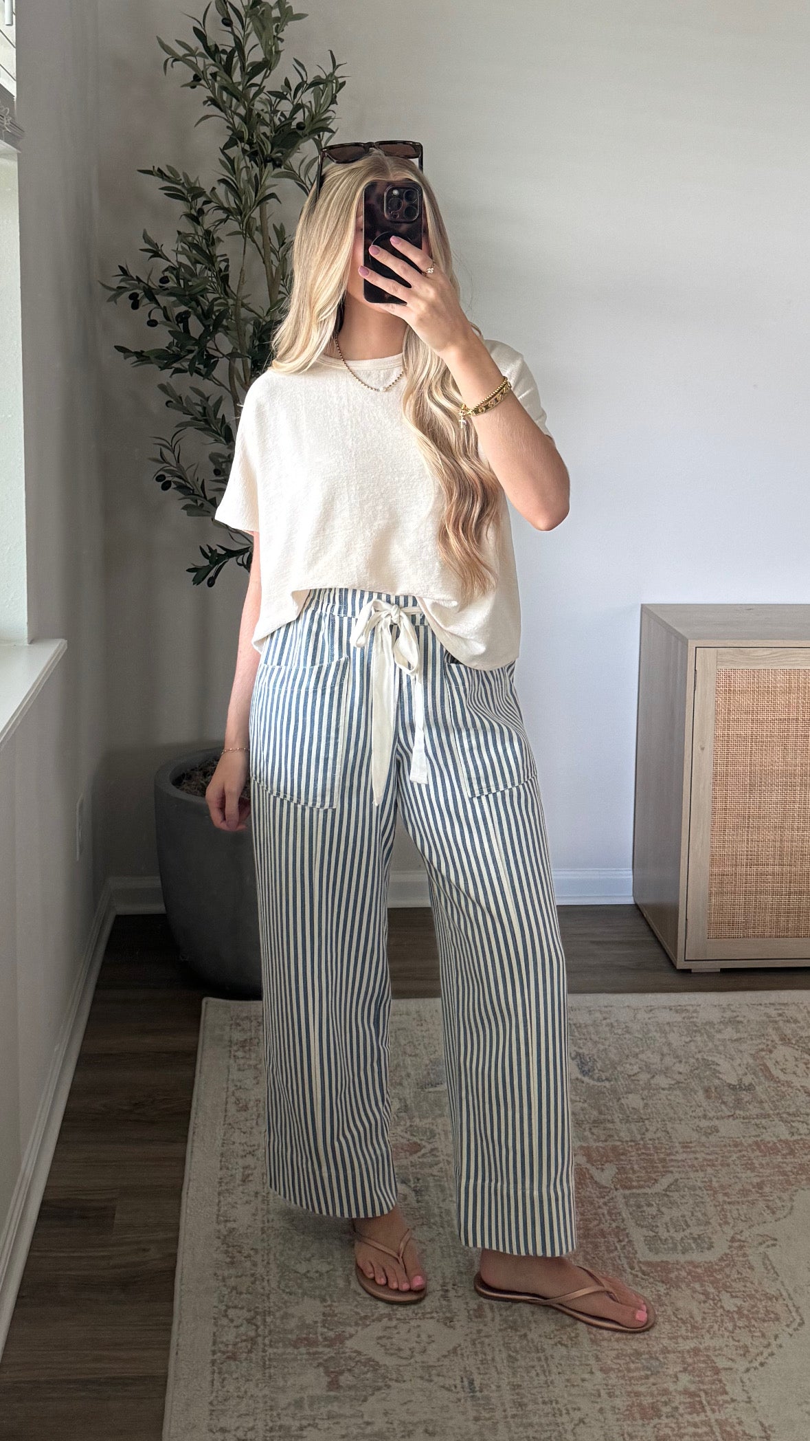 Vineyard Striped Pants / Navy Blue